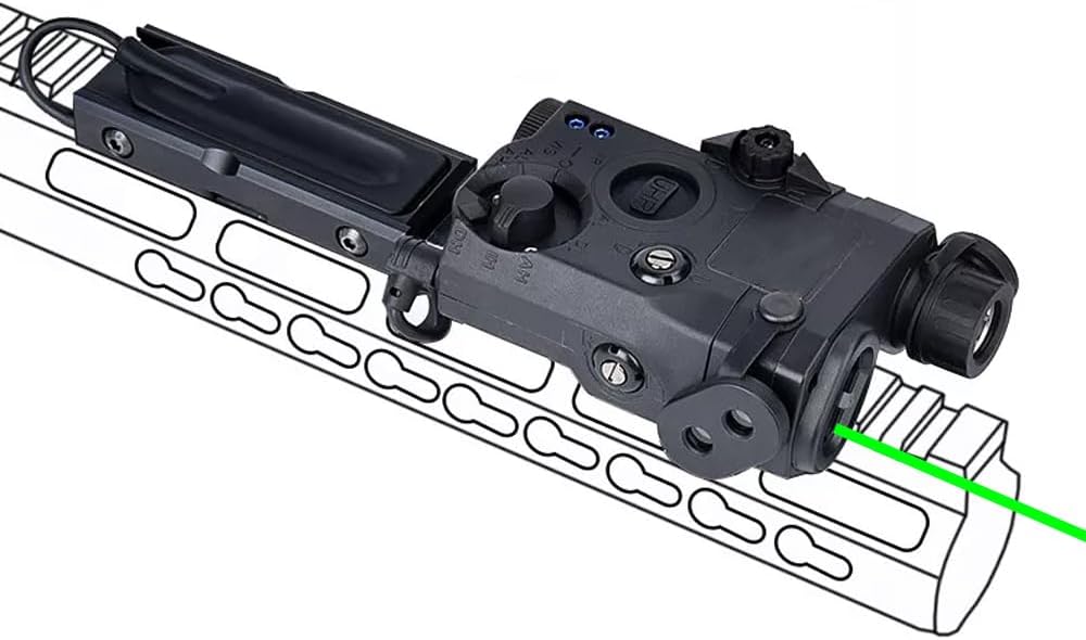 Plastic PEQ15 Box Aiming Laser Sight(with IR Fill Light+Red/Green/Blue Laser+Strobe White LED Flashlight), & Modular Remote Pressure Switch & Pressure Switch Slot Mount Combo,for 20mm Rail, BK