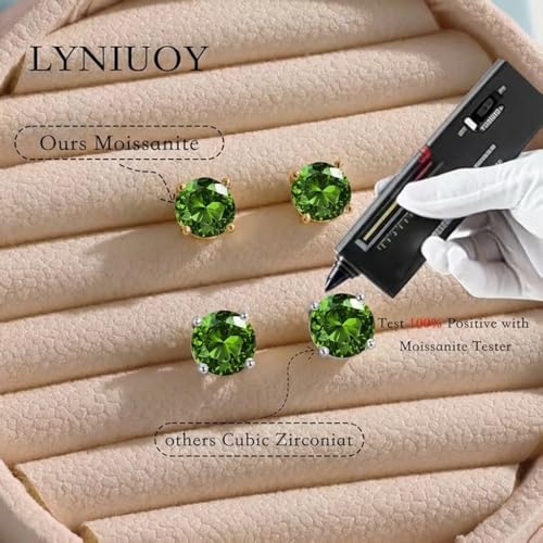 Lyniuoy August Birthstone Stud Earrings Peridot Olive Green Birthday Gifts With Gift Box 18K White Gold Plated 925 Sterling Silver Hypoallergenic Flat Back Stud For Sensitive Ear 5mm 0.5ct X2 — view 6