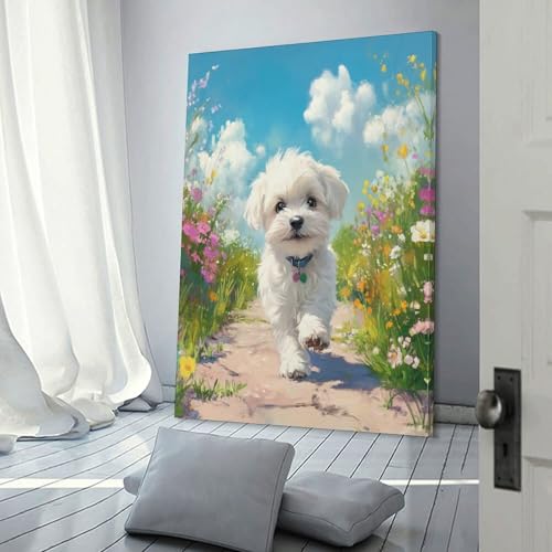 Maltese Chien Murale DécoRatononion Impression Toile Premium