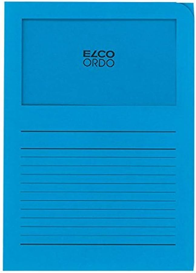 ELCO Ordo Classico 220x310 mm 120GSM Paper Folder with Printing and 180x100 mm Window (Box of 100) - Bright Blue
