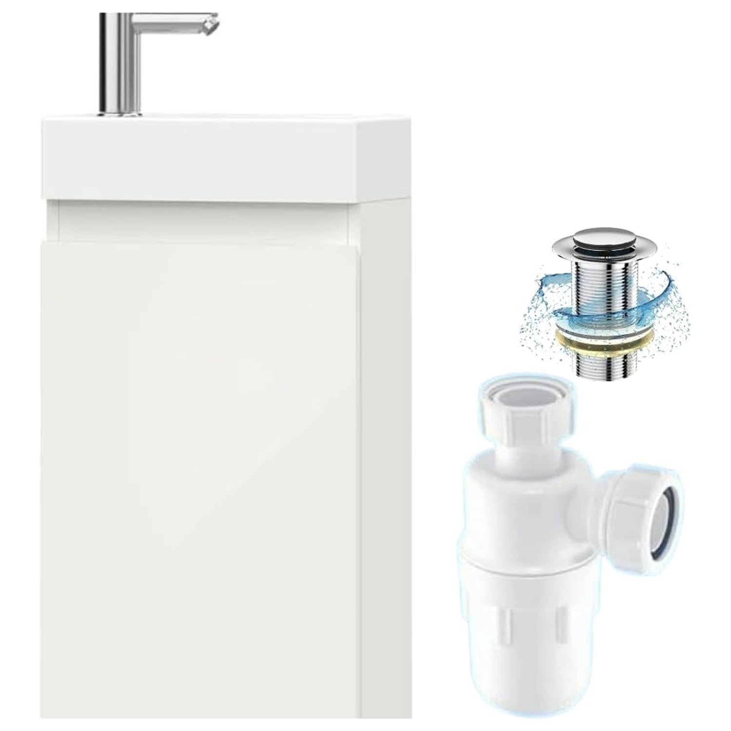 BELOFAY 400mm Under Sink Bathroom Cabinet Floor Standing Storage Cupboard Basin vanity Unit, 400mm Laquered Cloakroom vanity unit with basin, Trap and Waste, Tap not included (Denvor White)