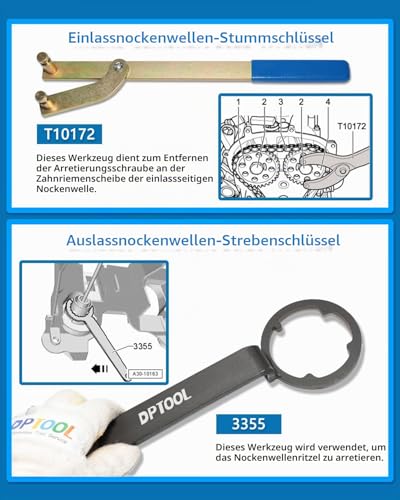 DPTOOL 8-teiliges Nockenwellenwerkzeuge, zahnriemen Werkzeug für VAG EA211 1.0L 1.2L 1.4L 1.6L FSI TSI TFSI, für VW Audi A3/Golf VII/Jetta/Skoda Octavia/Seat Leon