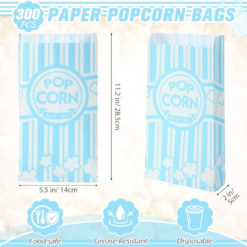 Image of Potchen 300 Pcs Popcorn Bags 2 oz Bulk Blue and White Stripes Popcorn Holders Greaseproof, Tear Resistant Disposable Treat Bags for Circus Carnival Movie Night Birthday Party Business Supplies