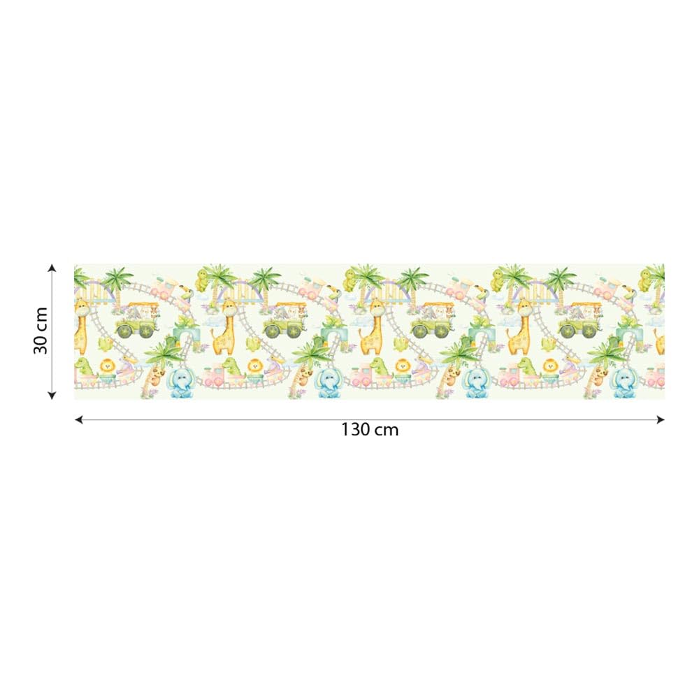 kina - SM0054 Adesivi Murali Fasce per Camerette Bambini - Grafica Trenino dello zoo Greche Protezione e Decorazione Pareti Rivestimento Mobili Tavoli e Armadi 30x130 cm