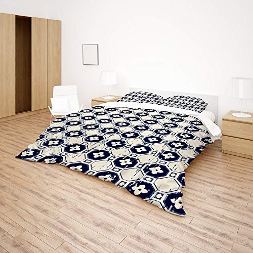 Parure de lit moderne imprimé floral polygone comprenant une housse de couette literie complète