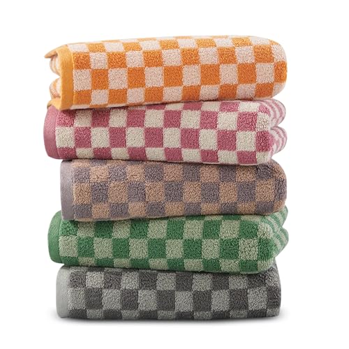 LYLHZRMDGC 5 Pack Hand Towels - Cotton Checkered Towels, 13 x 29 Inches, Soft, Absorbent Cotton Hand Towels for Bathroom, Kitchen, Gym, Spa, Send Goods from Local