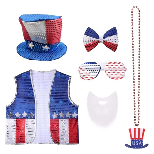 Costume patriotique complet avec chapeau et nœud papillon pour Jour de l'Indépendance