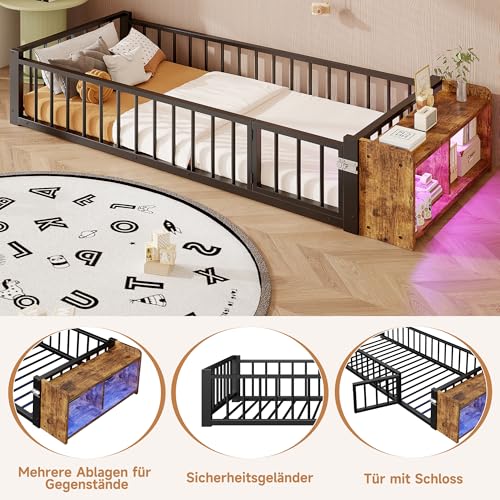 Estructura de cama metálica 90x200 con barandilla protectora y base de hierro reforzada negra 8