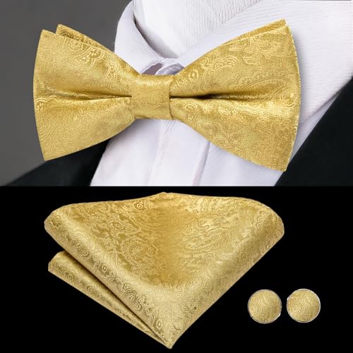 Image of Dubulle Mens Cummerbund and Bow Tie Set Paisley Floral Pretied Bowties for Men Pocket Square Cufflinks Wedding Business