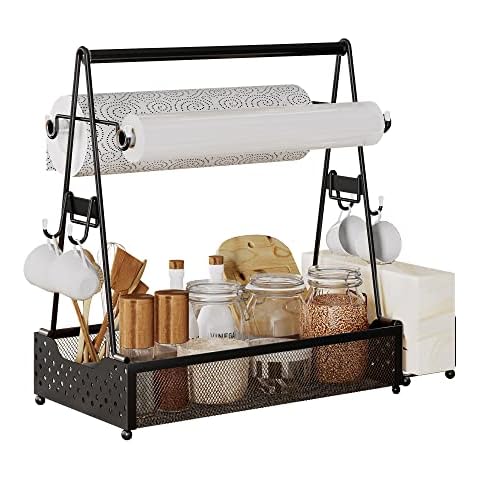 Utensil Caddy, Grill Condiment Caddy, BBQ & Picnic Caddy, Utensil Holder for Party, Picnic Flatware Caddy with Handle and Paper Towel Roll Holders, Utensil Cutlery Caddy for Camping, Kitchen Cover