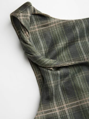 CIDER Plaid Midi Dress Ruched Scoop Neck Sleeveless Tartan Checks Casual Bodycon Dress3