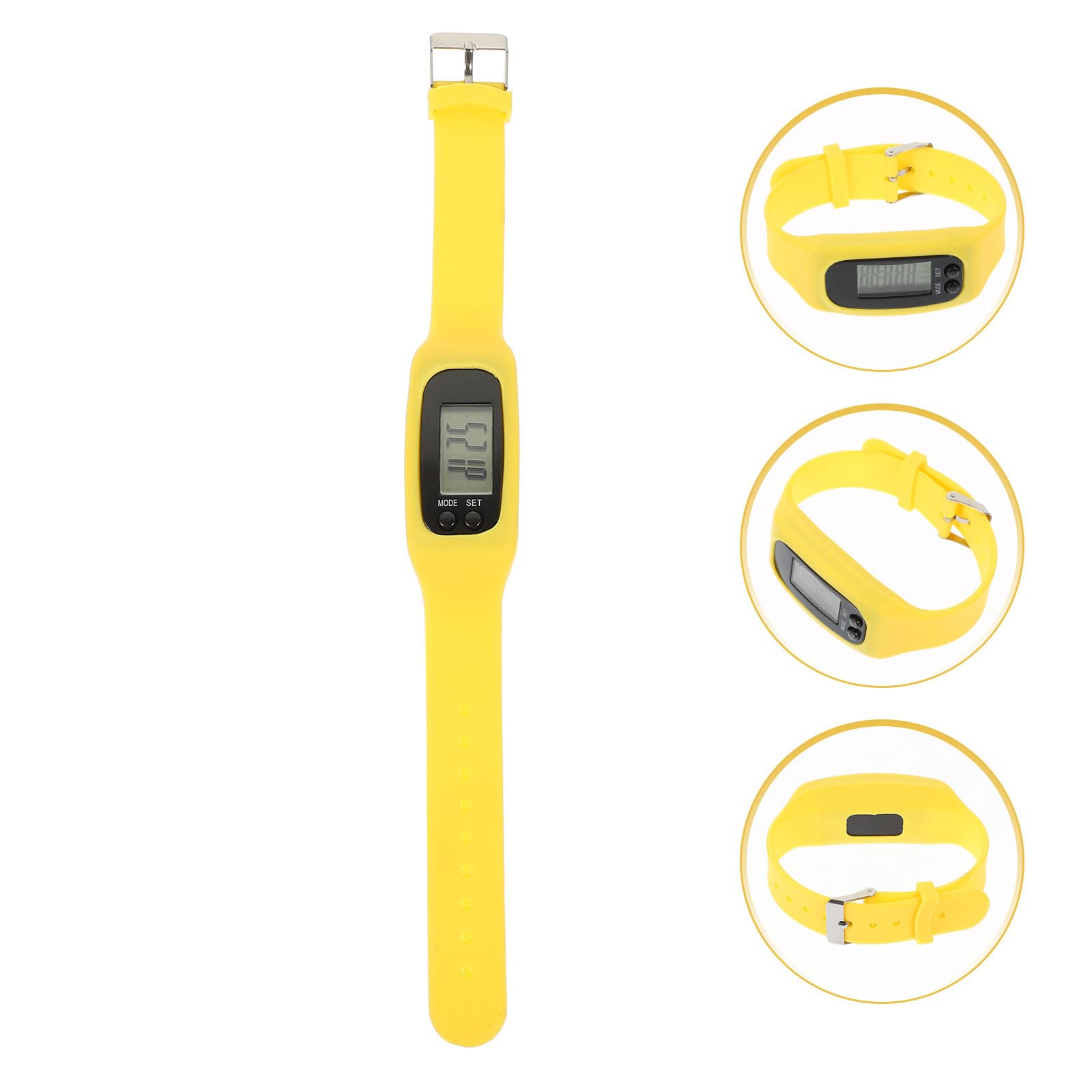 Bracciale Contapassi Digitale in Silicone Giallo per Camminare | Schermo Chiaro e Facile da Leggere, senza App, Uso Semplice, Batteria Ag10 Inclusa