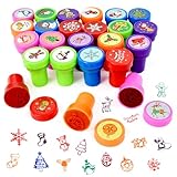 VGECEE 24 Stück Weihnachtsstempel Selbstfärbende Stempel Weihnachten Kinderstempel Stempelset Kinder Motivstempel Weihnachten Spielzeugstempel für Kinder Geburtstagsgeschenk Party Gunst