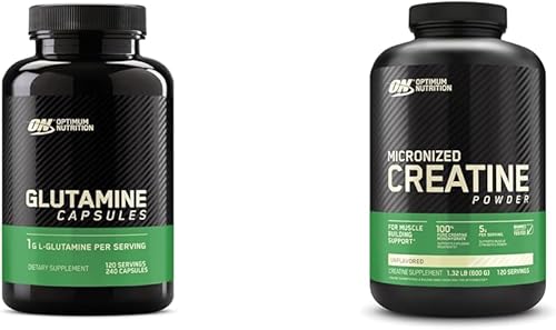 Cápsulas de recuperación muscular de L-glutamina, 1000 mg, 240 unidades (el paquete puede variar) y monohidrato de creatina micronizada en polvo,
