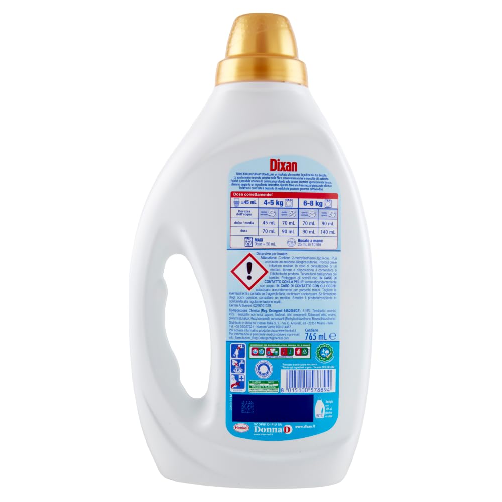 Dixan Liquido Expert Igiene Detersivo Lavatrice (6 confezioni, totale lavaggi 102), Per una pulizia profonda del bucato e freschezza igienica per la lavatrice, Rimuove le macchie da 20°C.