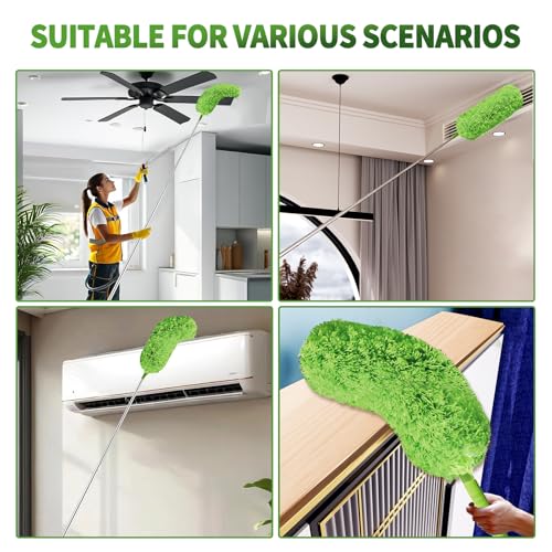 Cobweb Duster with Extension Pole,Washable Cleaning Duster Set with 2 Duster Heads,Corner Brush,15-110-Inch Telescoping Pole for high Ceiling Fans, Long Duster for High Ceilings,Spider Web Brush - Image 4