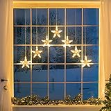 Christow Christmas Curtain Lights for Windows, 7 Star String Light Decoration, 70 Warm White LEDs, Indoor Outdoor Home Garden Xmas Lighting, Battery Operated with Timer Function (W84cm x H90cm)