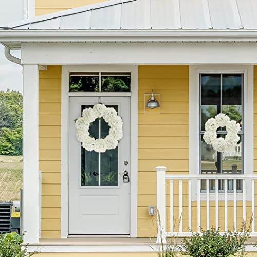 Larksilk 24" White Hydrangea Wreath with Grapevine Ring | Artificial Floral Front Door Décor | Lifelike, Vibrant Blooms for All-Season Home, Mantel & Event Decoration | Pack of 1