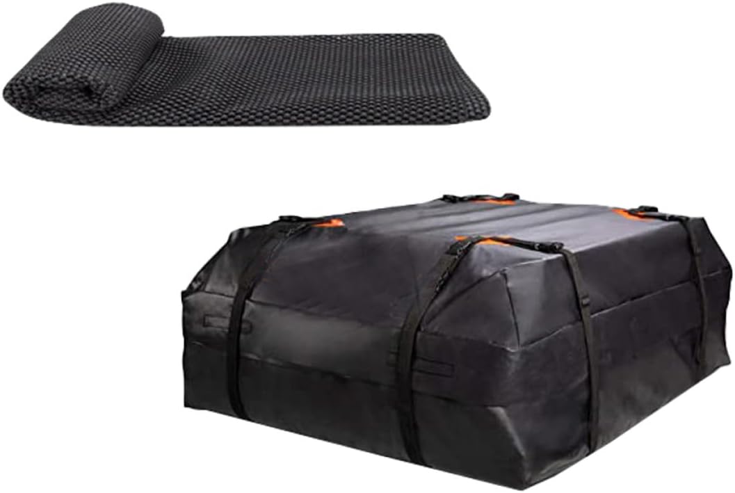 Waterproof 420d Oxford Vehicle Rooftop Cargo Bag with Anti-Slip Pad, Car Roof Luggage Carrier Storage Pouch for Travel and Road Trips