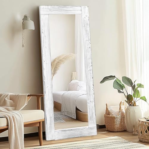 Image of 58x24in Full Length Mirror, Solid Wood Convex Frame, White
