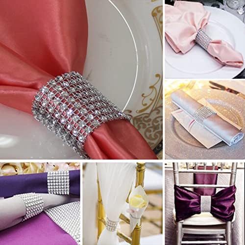 50Pcs Napkin Rings Silver, Bling Rhinestone Napkin Rings Chair Sash Bows Holder Rhinestone Bouquet Glass Bottle Wrapped Ring for Dining Christmas Wedding Birthday