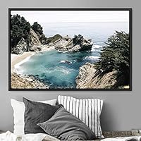 Framed Canvas Wall Art Coastal Scenery Aerial Coastal Cool Multicolor Ocean Photography Realism Relax/Calm - 16x24 inches