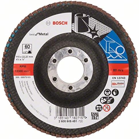 Bosch Professional 2608605451 Flap disc X571, Best for Metal 115 mm, 22.23 mm, 60, Black/Brown