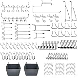 lochwandregal Paket enthält – 123 Stück, 16 verschiedene Arten von Stecktafel-Haken, wie Stecktafel-Abfalleimer, Klammerschlösser, gerade Haken, gebogene Haken, abgewinkelte Haken usw.