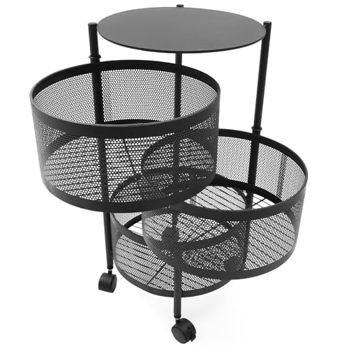 iplusmile Estante de Almacenamiento Giratorio de Hierro Negro, Móvil y Ahorra Espacio, Adecuado para Baño y Cocina Diseño Práctico y Resistente