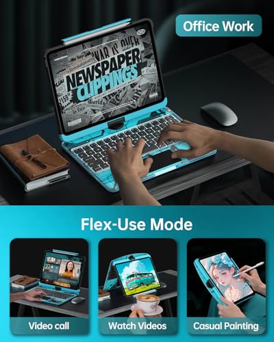 Image of Intermerge Clear Keyboard Case for iPad Pro 11 inch(M5,2025 / M4,2024), 360 Swivel Multi-Touch Trackpad, 7-Color RGB Backlit, Pencil Holder, Type-C, Power Indicator, Aqua Pulse