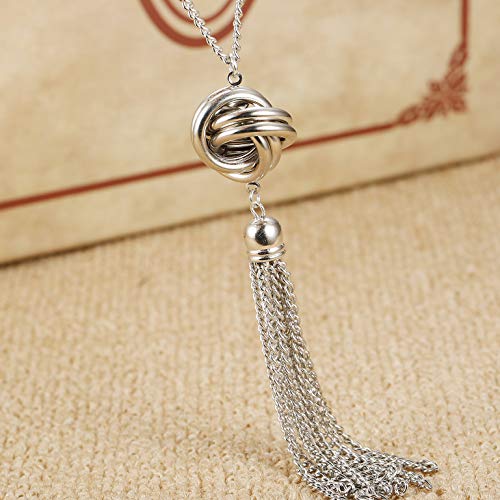 FUNRUN JEWELRY 2PCS Long Pendant Necklaces for Woman Knot Disk Circle Tassel Y Necklaces Set (2PCS Silver Tone)