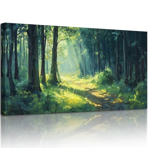 SERIMINO Green Forest Large Wall Art, Dreamy Natural Landscape Art Paintings, Summer Vibrant Scenery Rustic Wall Decor Living Room Bedroom Canvas Prints, Modern Farmhouse Bathroom Decoration 24"X48"
