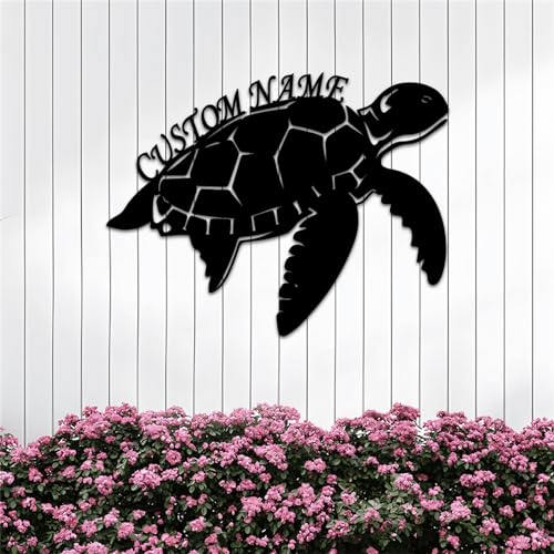 Riaeelvs Turtle Metal Signs Customized,Custom Sea Turtle Sign,Personalized Home Address Numbers,Metal House Numbers,Deck Signs Beach House Newly Named