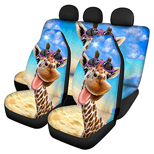 Poceacles Lot de 2 housses de siège de voiture universelles avec imprimé girafe 3D - Ajustement universel - Pour siège avant + 2 housses de siège arrière Cover