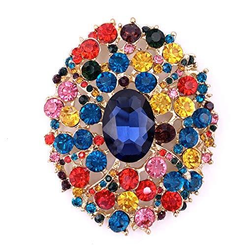 Image of SELOVO Big Large Rhinestone Oval Glitter Brooch Pin Jewelry Accessory Gold Tone
