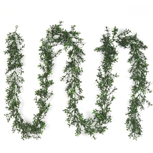 Larksilk Uv-Resistant Green Boxwood Garland, 9Ft, Indoor/Outdoor Use, Christmas Décor For Homes And Events