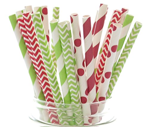 Pitillos Navideños de Papel Rojo y Verde, Pack 25 miniatura 1