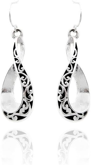 Silver and Black Filigree Stylized Infinity Drop Earrings