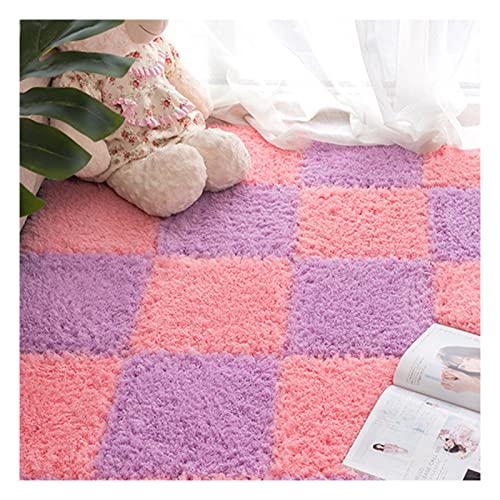 CHEMYO Alfombras de Espuma entrelazadas Suaves y peludas, 16 Unidades, Color Rosa y Morado, para Sala de Estar y Dormitorio, de 30 x 30 cm, con diseño de Rompecabezas para Gatear y Jugar.