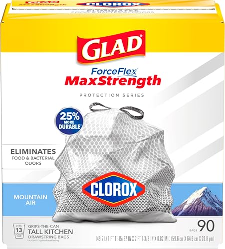Glad Tall Kitchen Trash Bags 13 Gallon MaxStrength Mountain Air Garbage Bags Drawstring 90 Count