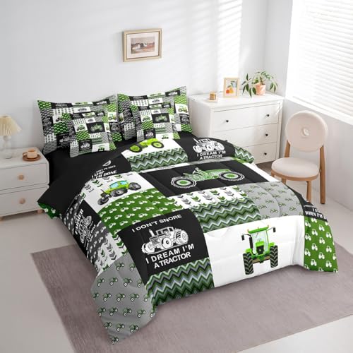 Feelyou Tractor Comforter Set with Sheets Set Twin Size Kids Cartoon Farm Tractor Car 7 Piece Bedding Set Harvester Bedding Sets with Comforter, Pillowcases, Flat Sheet, Fitted Sheet and Cushion Cover