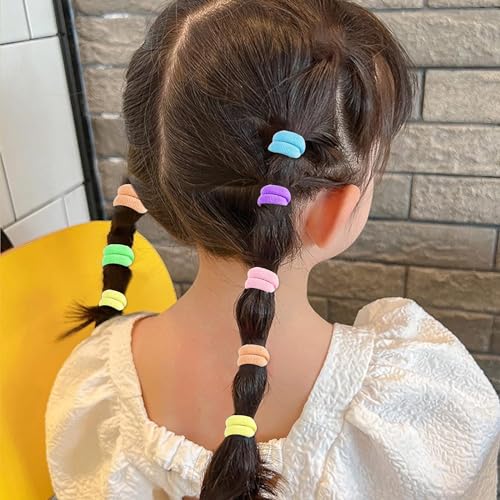 Image of Diversa Small Hair Elastics Kids Hair Bands Baby Girl Hair Rubber Bands Tiny Ponytail Holders Soft Mini Hair Ties (Light Multicolor, Pack of 100 Pcs)