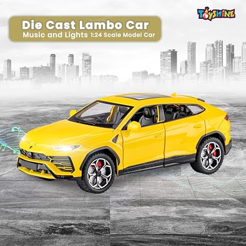 Image of Toyshine 1:24 Scale Die Cast Lambo Vehicle Toy Car with Music and Lights Along with Pull Back Function,Opening Doors and Back Feature for Kids Boy Girl 3+, Yellow