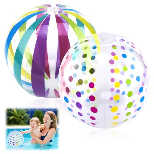 2 Stück Wasserball Aufblasbar, 40cm Wasserball Groß für Kinder Bunt Gestreifter und Gepunkteter Strandball, Langlebiges PVC, Tropisches Partyzubehör für Strand und Pool, Sommerpartys, Veranstaltungen