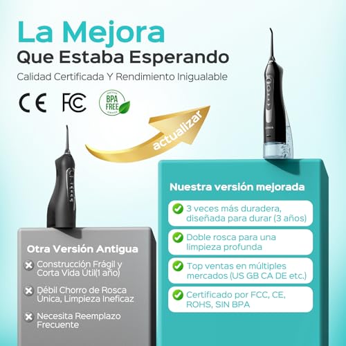 Miniatura 2 de Coslus C20 Irrigador Bucal Portatil Flosser: 300ml Irrigador Dental Inalámbrico De Riego Para Limpieza Dental Doble Chorro De Agua Ipx7 Impermeable Limpieza Diente Para Hogar Baño Y Los Viajes Negro