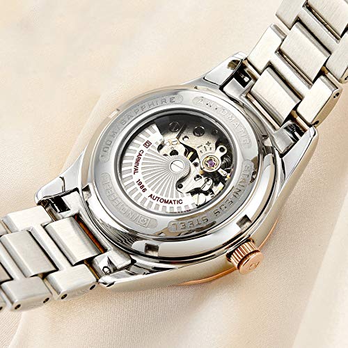 Image of Women's Diamond Automatic Mechanical Rose Gold Stainless Steel Sapphire Waterproof Lady's Elegant Blue Watch