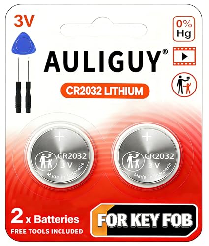 Auliguy CR2032 Key Fob Batteries Replacement for Car Key Fobs - Universal Fit - Installation Guide Included (2-Pack)