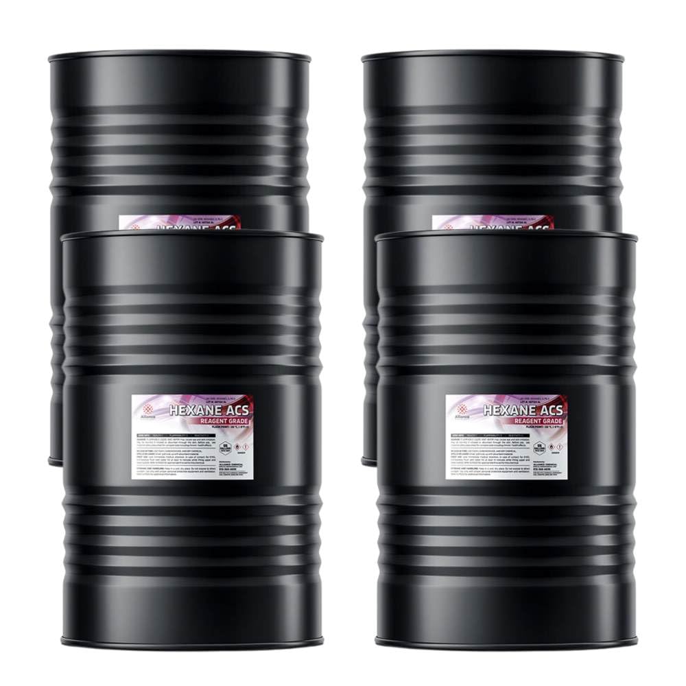 Hexane ACS Reagent Grade - 4 x 55 Gallon Drumss - Versatile Solvent commonly Used in Laboratories, Extraction processes, and Manufacturing