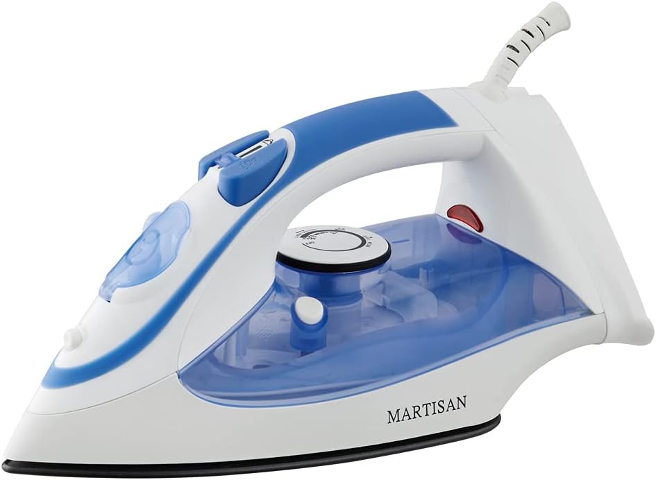 Steam Iron for Clothes, Non-stick Soleplate Iron, Variable Temperature and Steam Control, Self-Cleaning Function, Normal Size, Blue, MARTISAN product