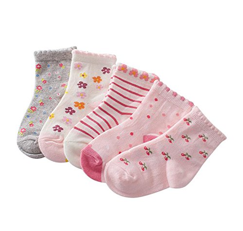 Zetiy Baby Lot de 5 paires de chaussettes pour bébé fille Rose 27-30
